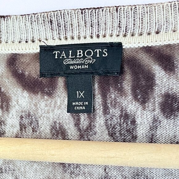 Talbots Leopard Print Sweater Womens Size 1X Brown Knit Elbow Puff Sleeve Office - Picture 7 of 11